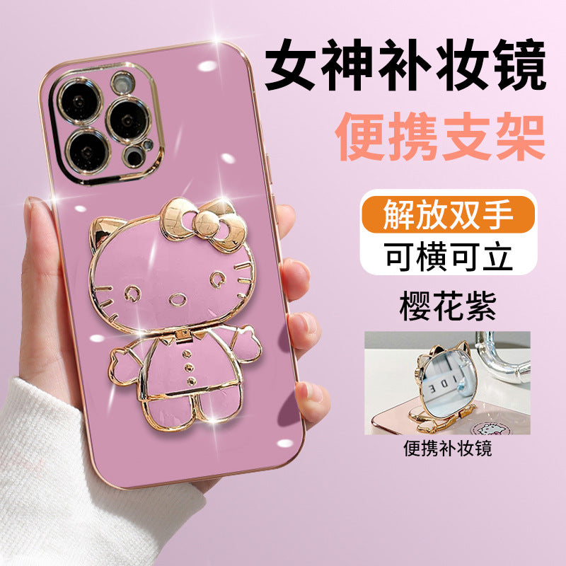 Cute Cat iPhone 14/15 Pro Max Case with Mirror & Stand