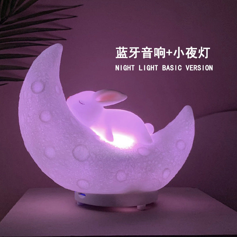 Rabbit Moon Lamp Bluetooth Speaker – Colorful LED Night Light Bluetooth Lamp Speaker Axl White / Product size: 173*92*155mm