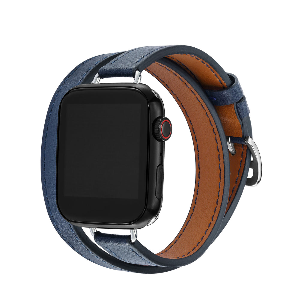 Slim Double Loop Leather Band for Apple Watch 8/7/6/4 Axl Midnight Blue / 38/40/41MM