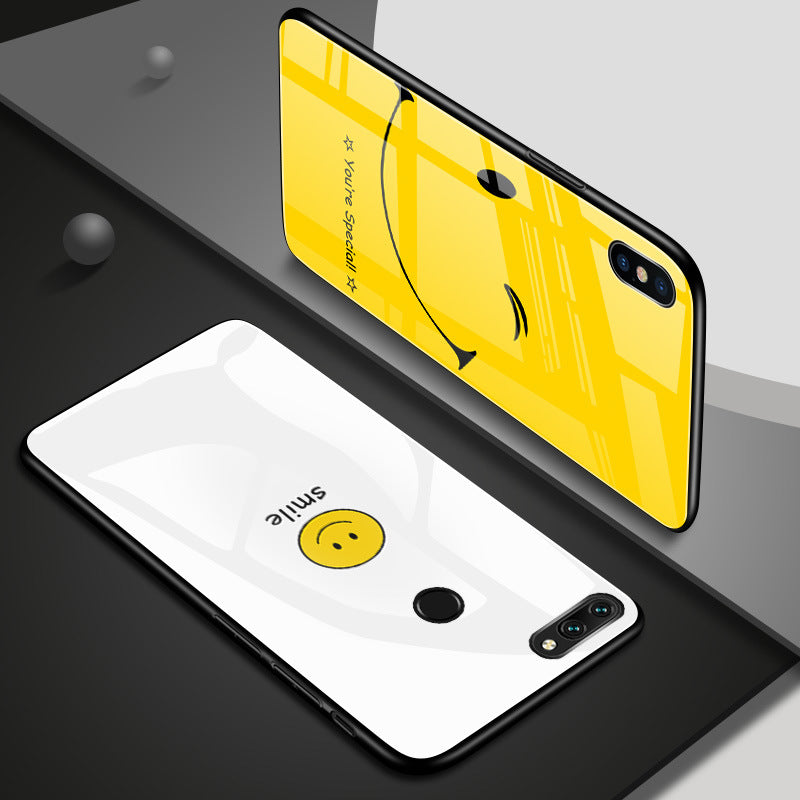 Happy Smiley Face Tempered Glass iPhone Case – Yellow & White Glass Phone Case Axl