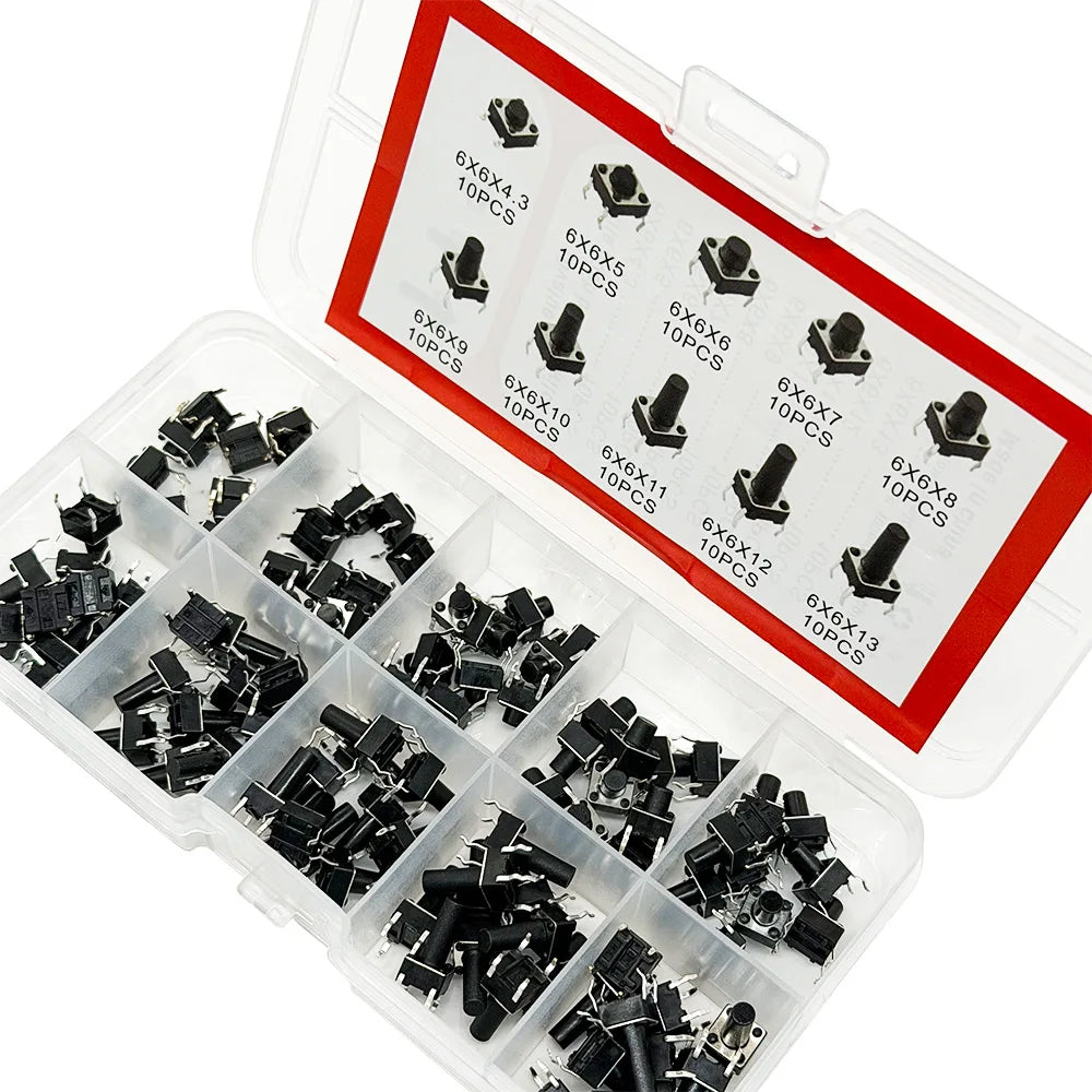 100PCS 6x6 Tactile Push Button Switch Kit – 10 Types DIY Set Switch Component Kit Axl