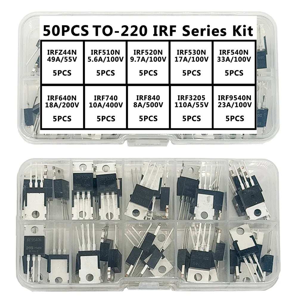 50PCS TO-220 MOSFET Power Transistor Kit – IRF Series Assortment MOSFET Transistor Kit Axl