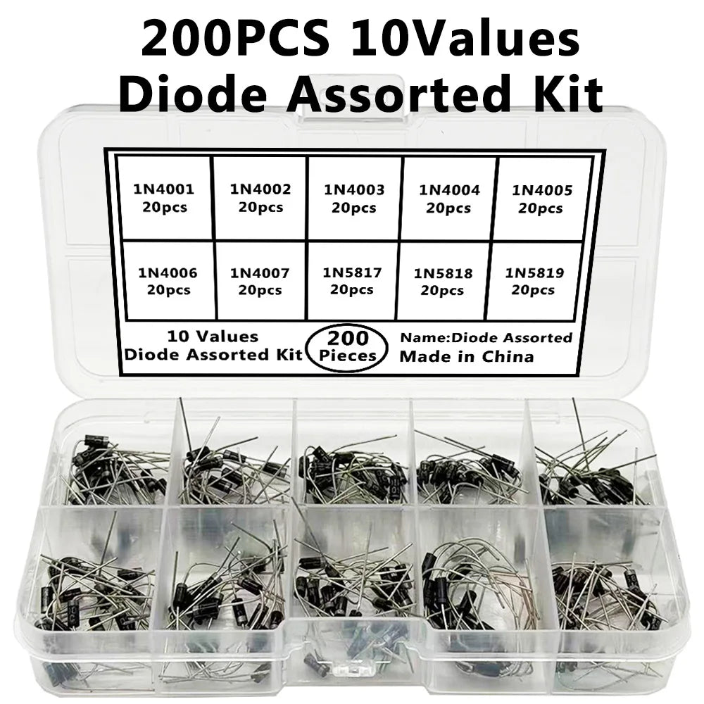 200PCS Rectifier Diode Kit – 10 Values 1N4001–1N5819 Assortment Rectifier Diode Kit Axl Default Title