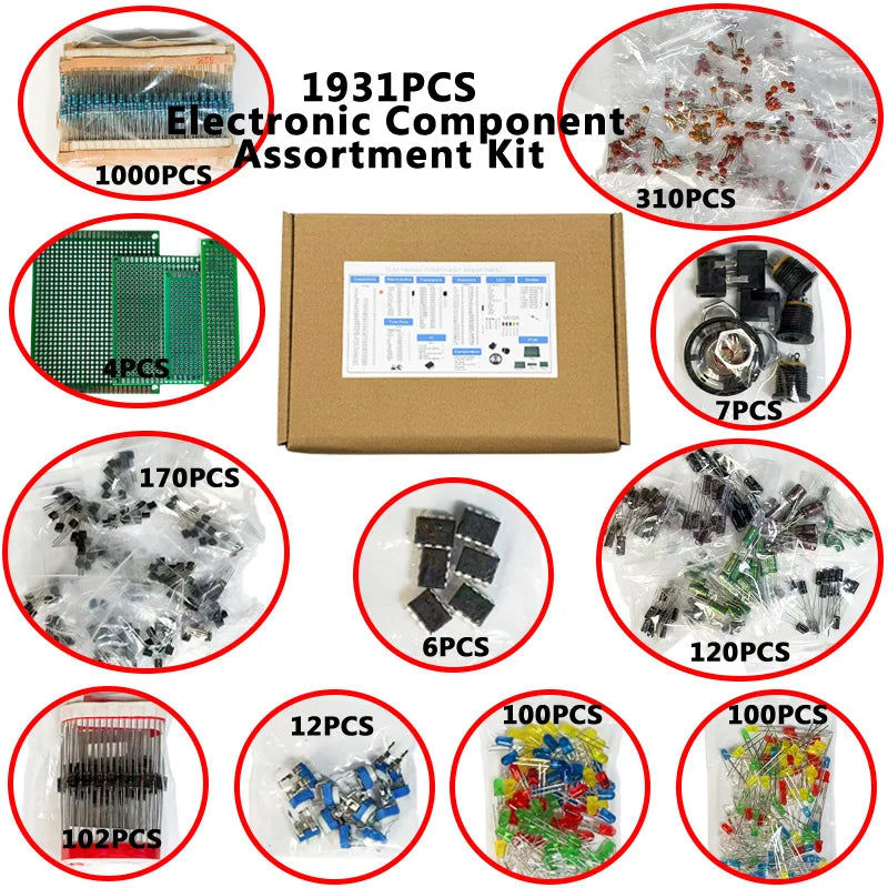 1900PCS Electronic Component Kit – Resistors, Capacitors & More Electronic Component Kit Axl