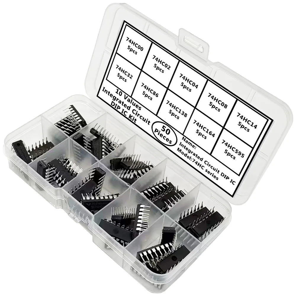 50PCS 74HC DIP IC Kit – 10 Logic Gate ICs for Electronics IC Component Kit Axl