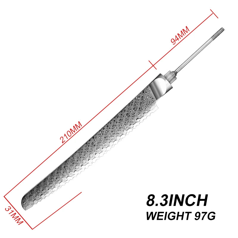 GRANDSHARP 67-Layer Damascus VG10 Knife Blank Blade DIY Damascus Knife Blank Axl Bread knife