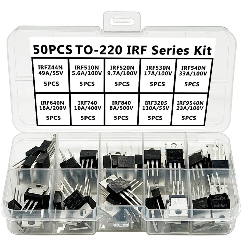 50PCS TO-220 MOSFET Power Transistor Kit – IRF Series Assortment MOSFET Transistor Kit Axl Default Title