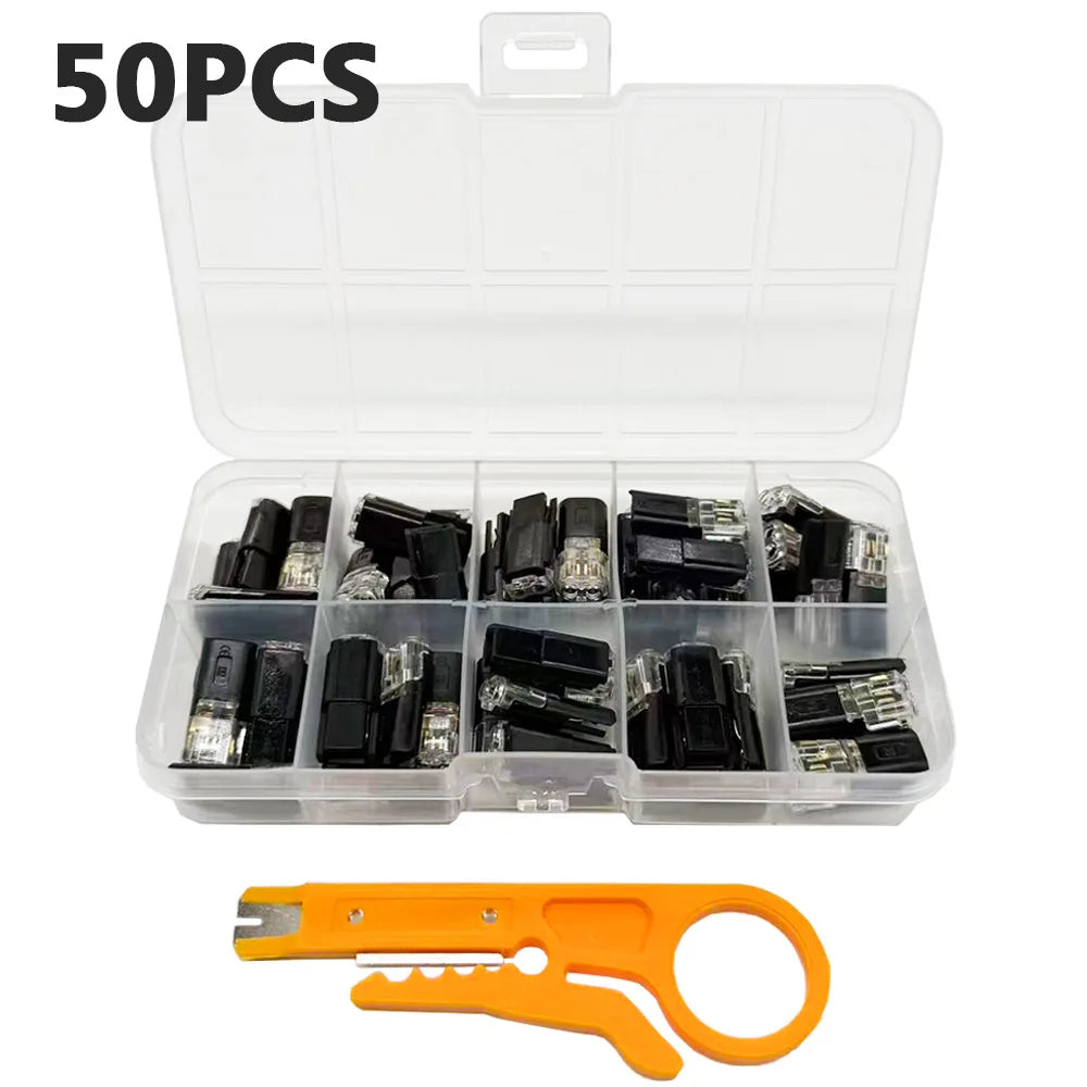 50pcs LED 2-Pin Solderless Cable Buckle Connector with Box Cable Connector Axl