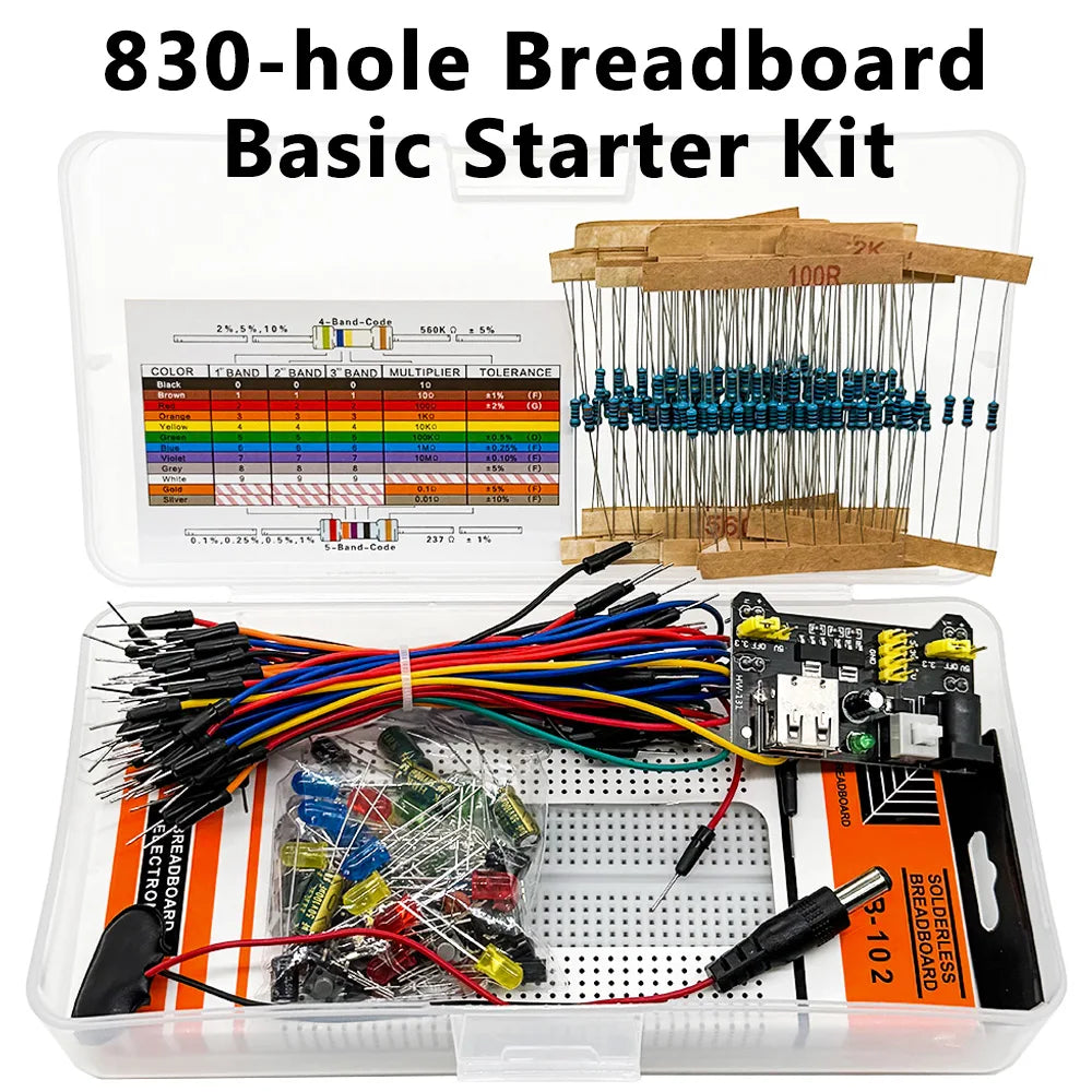 830-Hole Breadboard Kit – Arduino UNO R3, LED & Resistors Electronics Prototyping Kit Axl