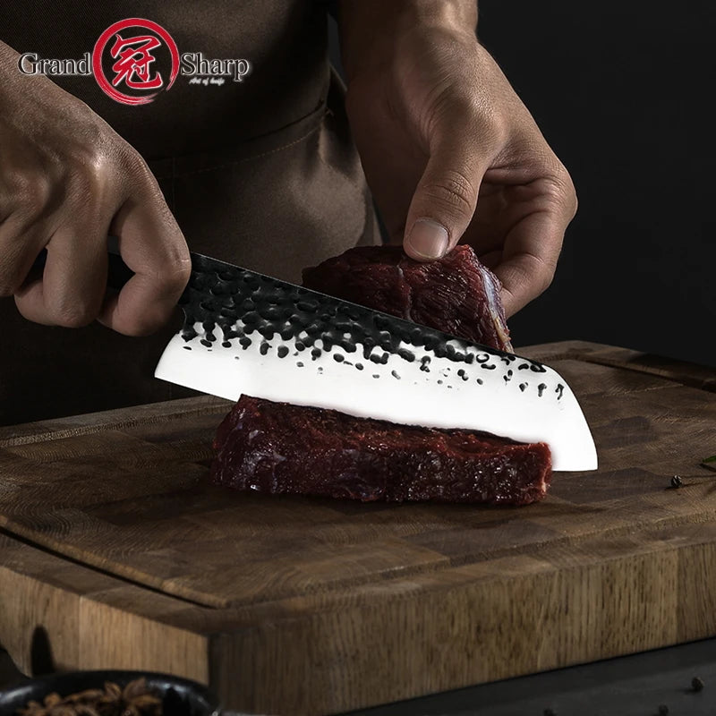 Grandsharp Santoku Knife 440C Steel & Rosewood Handle Santoku Chef Knife Axl