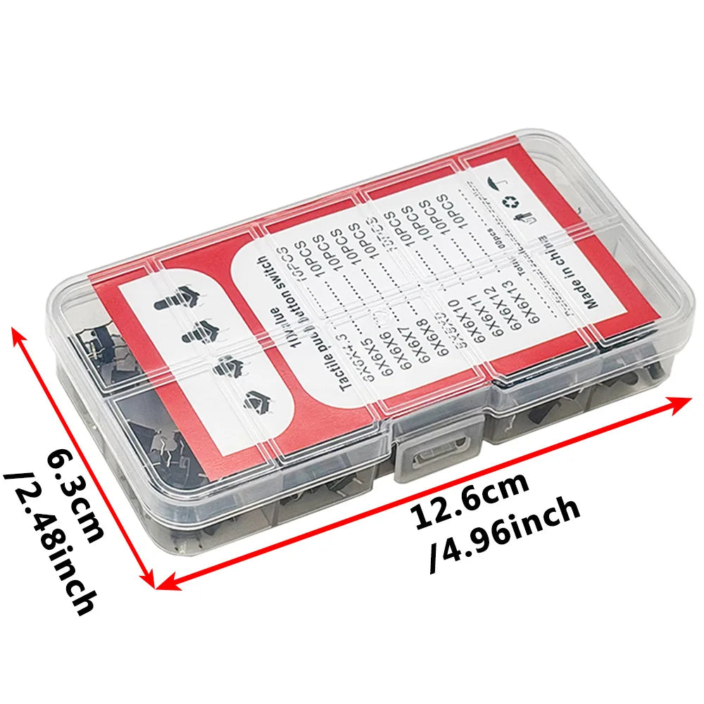 100PCS 6x6 Tactile Push Button Switch Kit – 10 Types DIY Set Switch Component Kit Axl