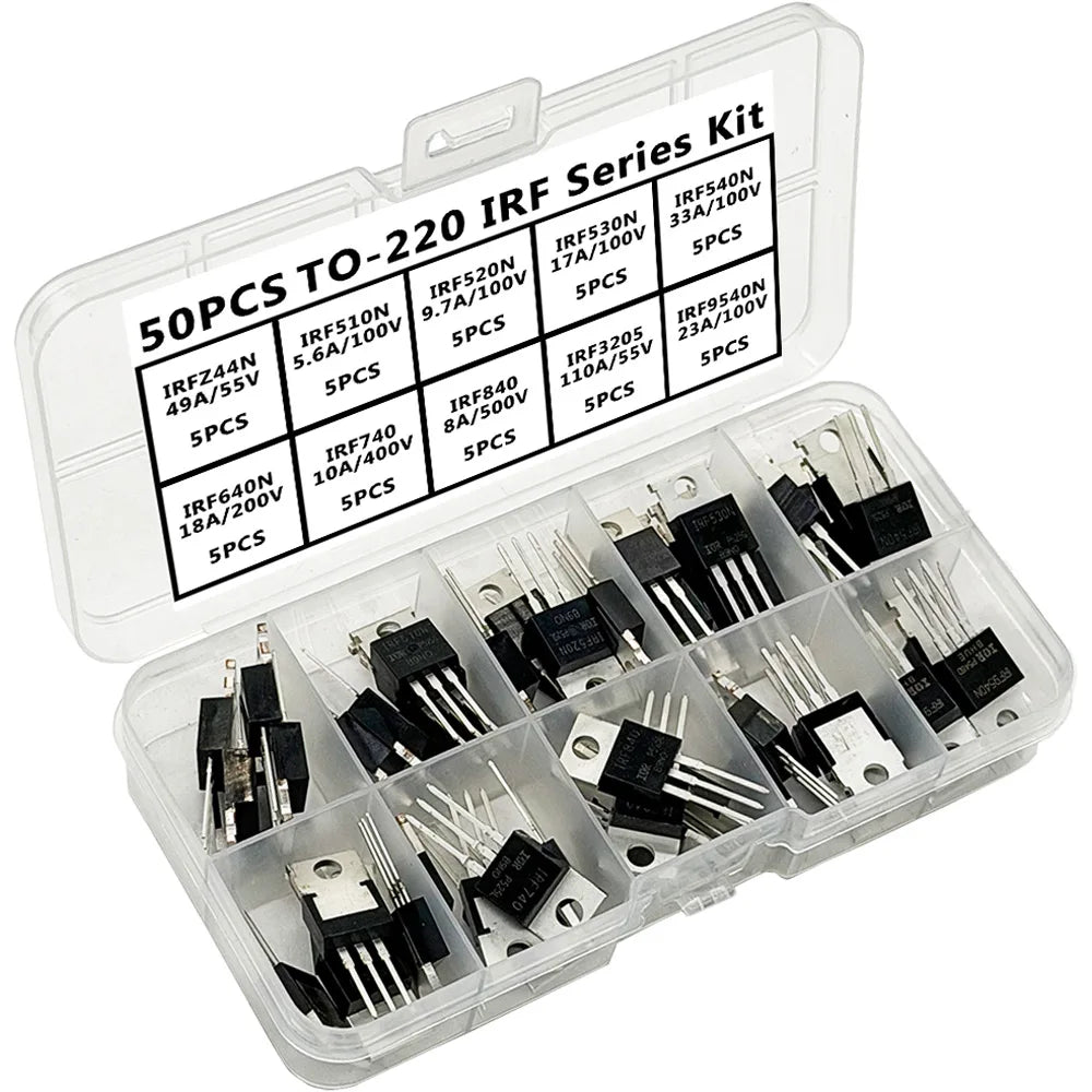 50PCS TO-220 MOSFET Power Transistor Kit – IRF Series Assortment MOSFET Transistor Kit Axl