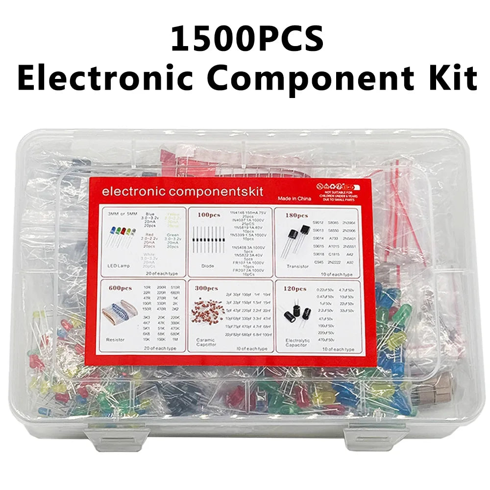 1500 Pcs Electronic Components Kit – LEDs, Resistors & Capacitors Electronic Components Kit Axl Default Title