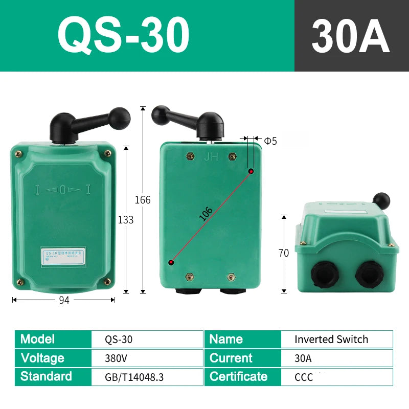 Forward Stop Reverse Motor Switch QS-15/30/60 | 380V CE Rated Motor Changeover Switch Axl
