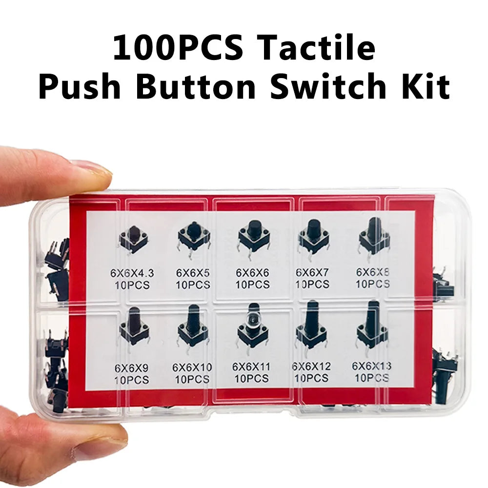 100PCS 6x6 Tactile Push Button Switch Kit – 10 Types DIY Set Switch Component Kit Axl