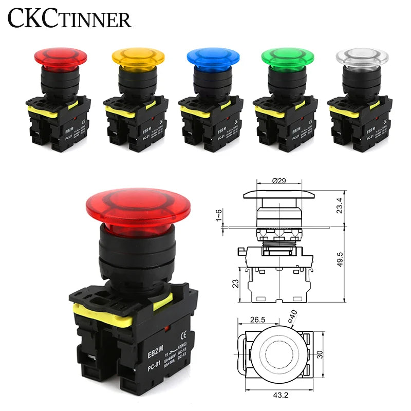 22mm Mushroom Head Push Button Switch 10A 660V – Self-Reset & Lock Push Button Switch Axl