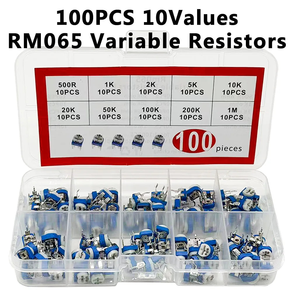 100Pcs RM065 Variable Resistor Kit – 10 Values 500R–1M Trimmer Potentiometer Kit Axl Default Title