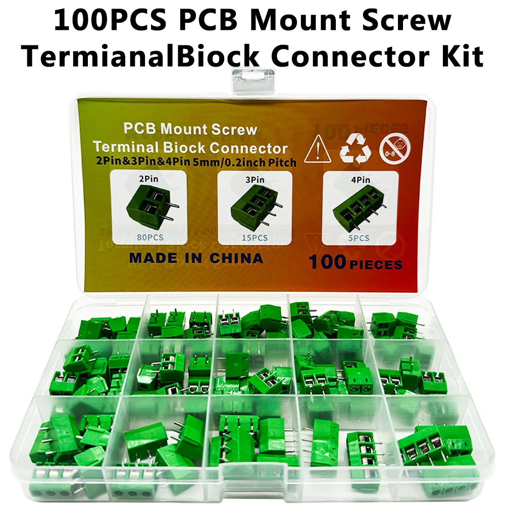 100PCS PCB Screw Terminal Block Kit KF301 2P 3P 4P 5.08mm PCB Terminal Block Kit Axl Default Title