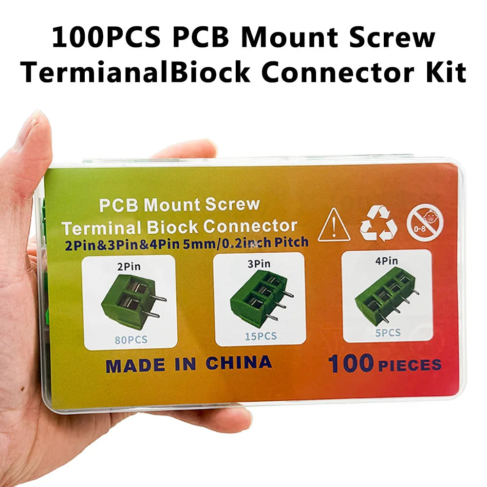 100PCS PCB Screw Terminal Block Kit KF301 2P 3P 4P 5.08mm PCB Terminal Block Kit Axl