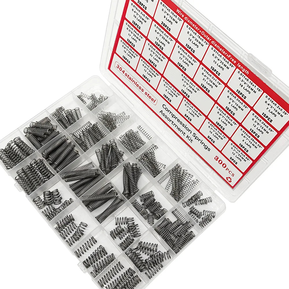 300PCS Stainless Steel Compression Spring Kit – 24 Sizes Spring Assortment Kit Axl