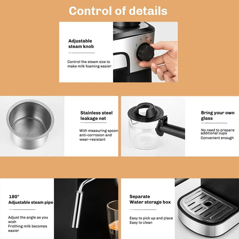 BALASHOV 800W Semi-Automatic Espresso Machine – Latte & Cappuccino Espresso Machine Axl
