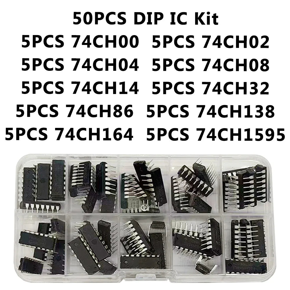 50PCS 74HC DIP IC Kit – 10 Logic Gate ICs for Electronics IC Component Kit Axl