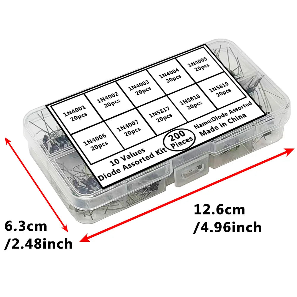 200PCS Rectifier Diode Kit – 10 Values 1N4001–1N5819 Assortment Rectifier Diode Kit Axl