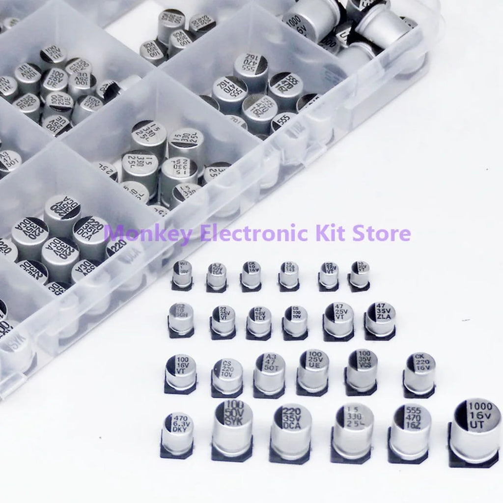 400PCS SMD Electrolytic Capacitor Kit – 24 Values 1µF–1000µF Capacitor Assortment Kit Axl
