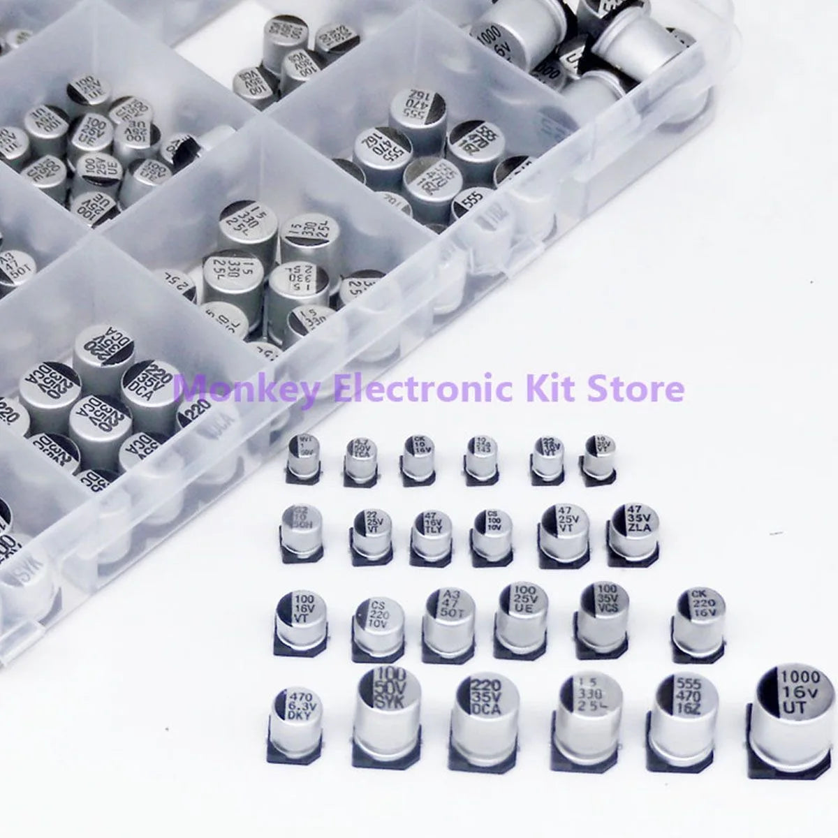 400PCS SMD Electrolytic Capacitor Kit – 24 Values 1µF–1000µF Capacitor Assortment Kit Axl