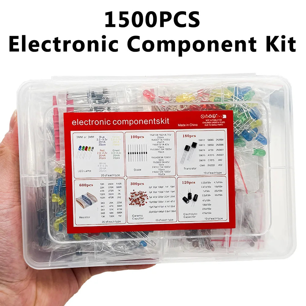 1500 Pcs Electronic Components Kit – LEDs, Resistors & Capacitors Electronic Components Kit Axl