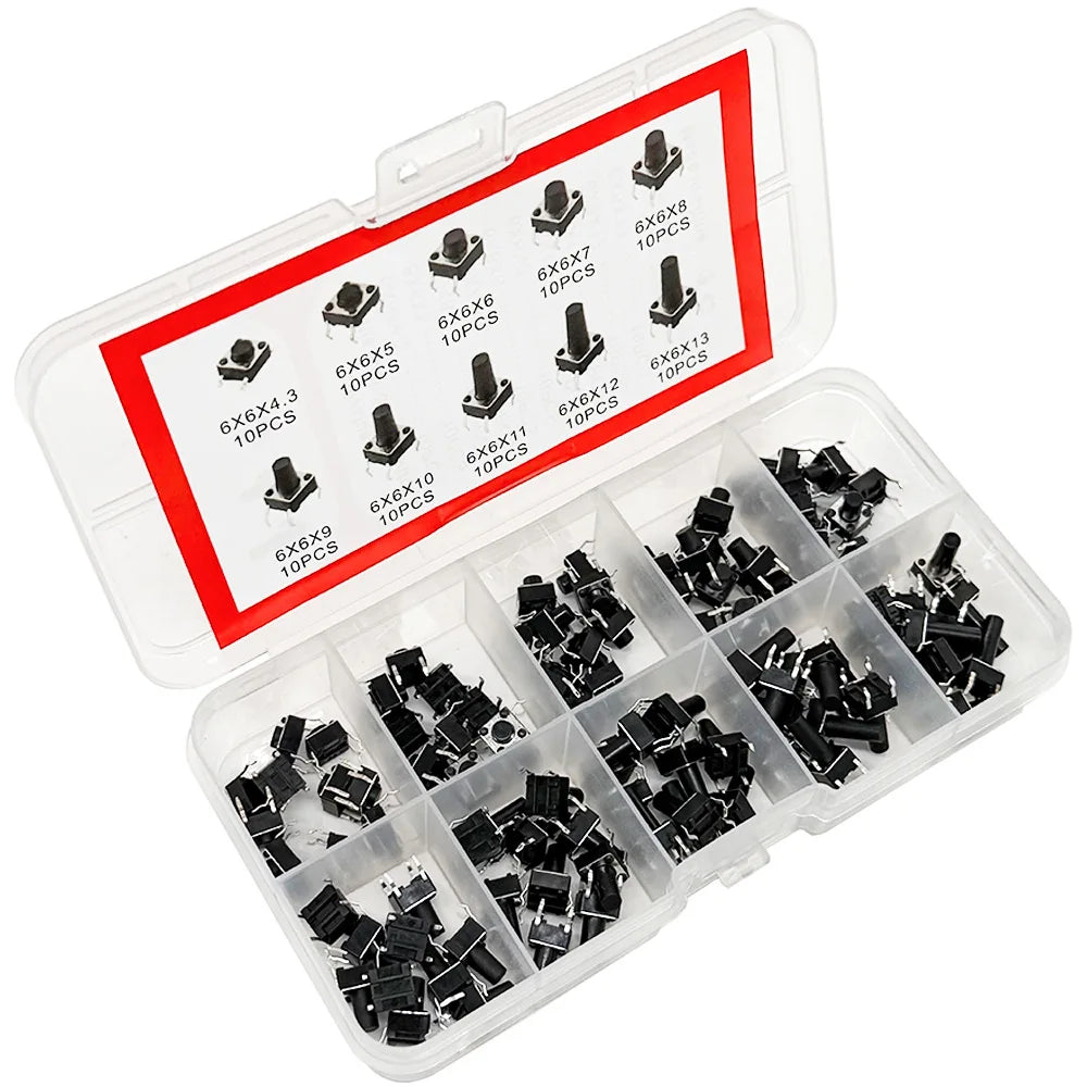 100PCS 6x6 Tactile Push Button Switch Kit – 10 Types DIY Set Switch Component Kit Axl