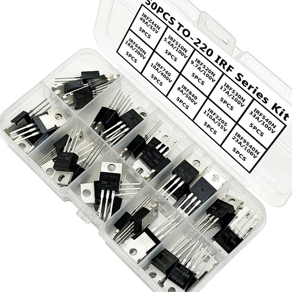 50PCS TO-220 MOSFET Power Transistor Kit – IRF Series Assortment MOSFET Transistor Kit Axl