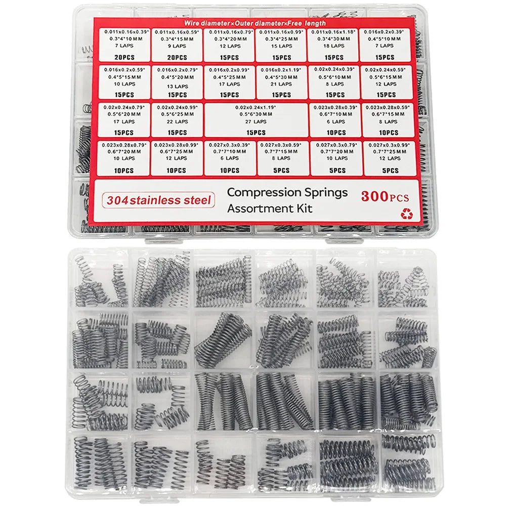 300PCS Stainless Steel Compression Spring Kit – 24 Sizes Spring Assortment Kit Axl