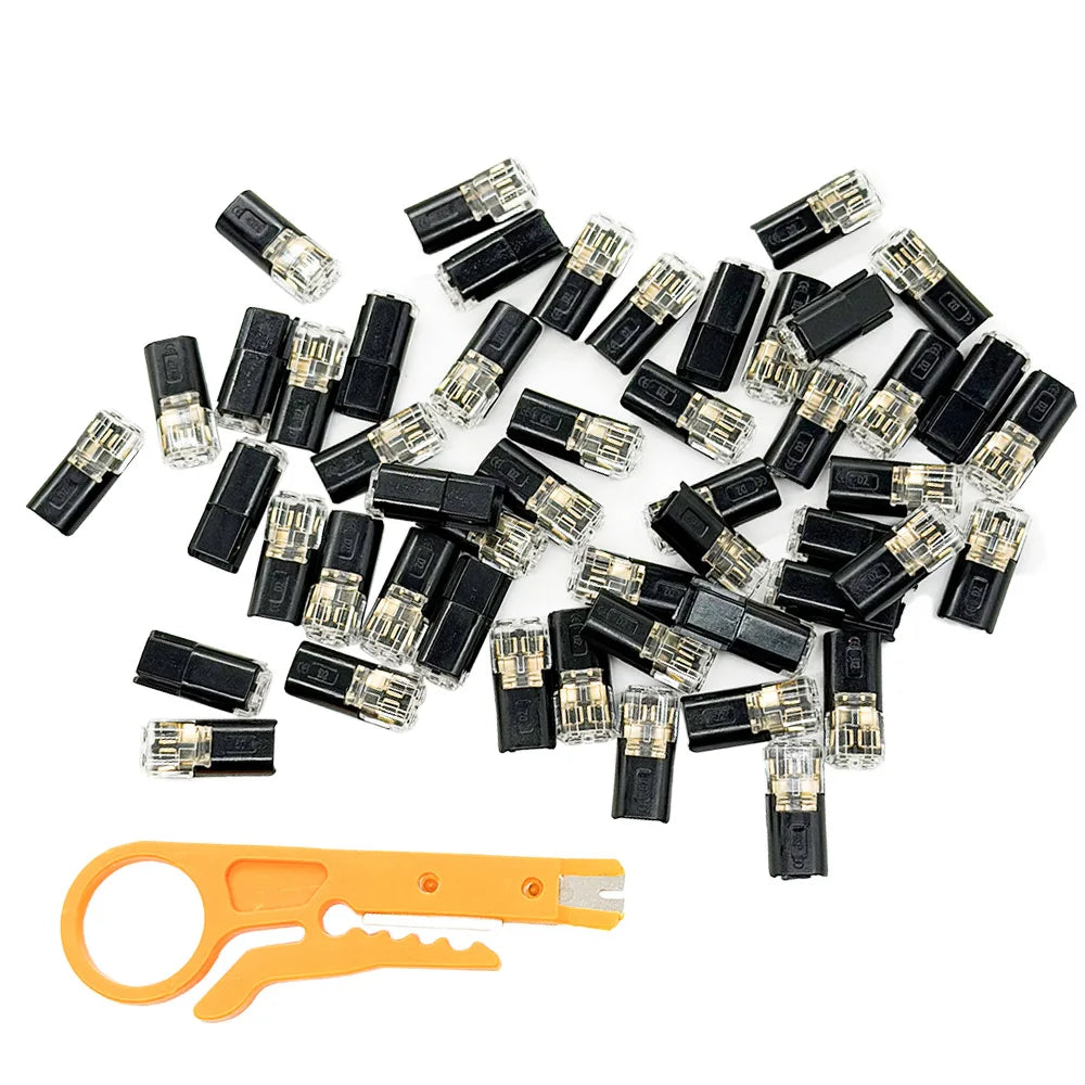50pcs LED 2-Pin Solderless Cable Buckle Connector with Box Cable Connector Axl