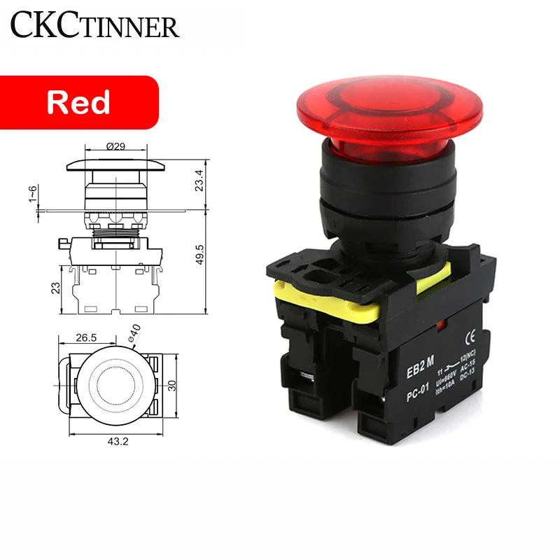 22mm Mushroom Head Push Button Switch 10A 660V – Self-Reset & Lock Push Button Switch Axl