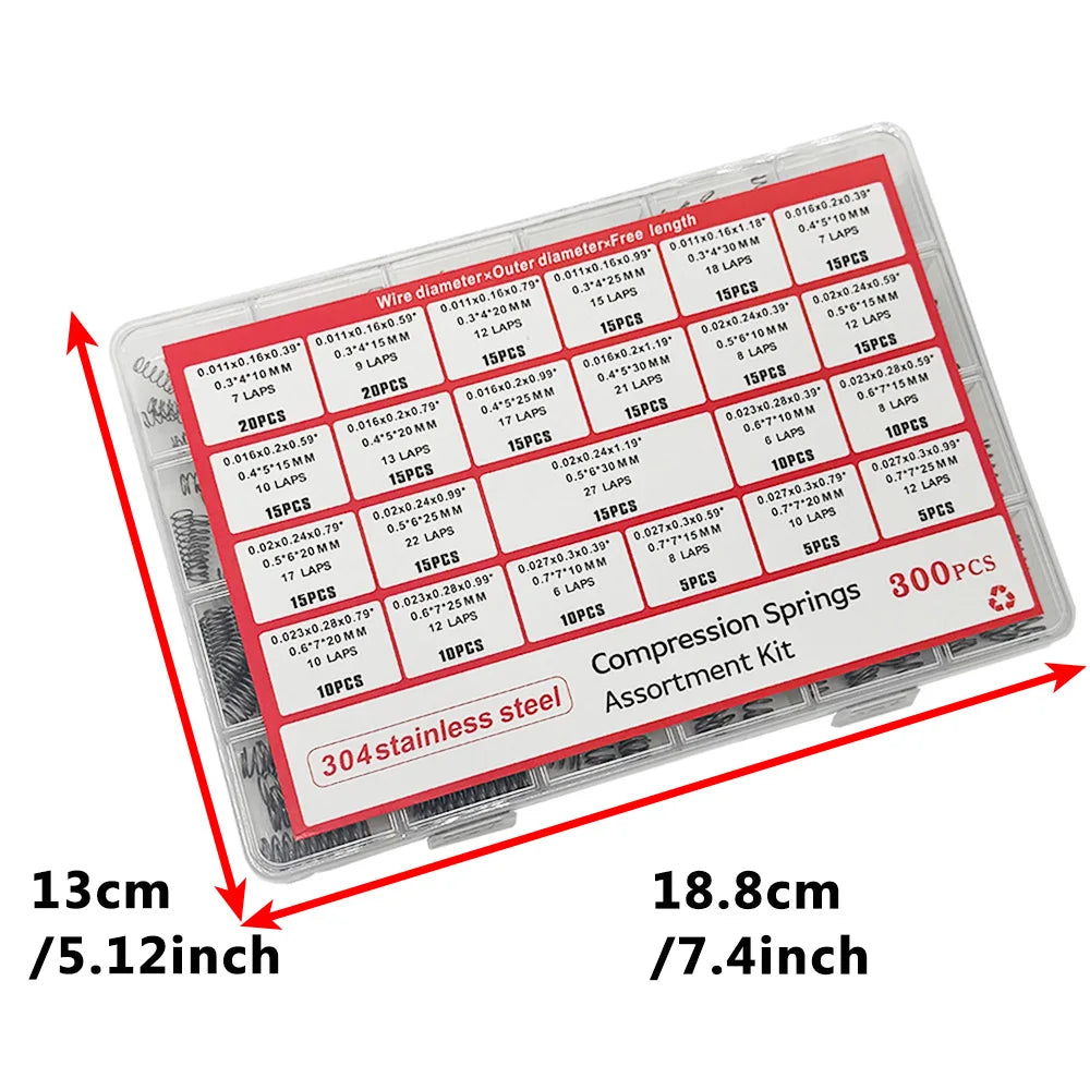 300PCS Stainless Steel Compression Spring Kit – 24 Sizes Spring Assortment Kit Axl