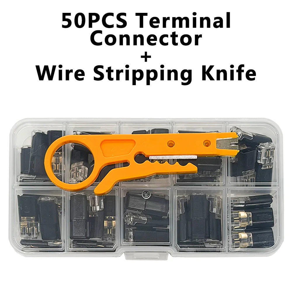 50pcs LED 2-Pin Solderless Cable Buckle Connector with Box Cable Connector Axl 50pcs Kit