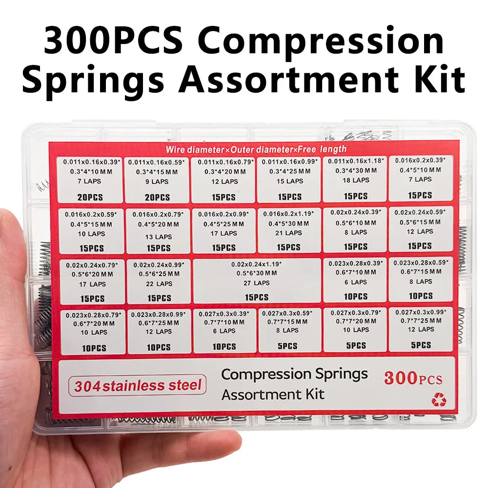 300PCS Stainless Steel Compression Spring Kit – 24 Sizes Spring Assortment Kit Axl