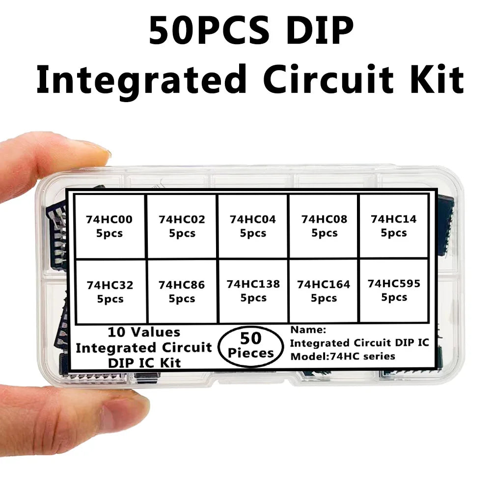 50PCS 74HC DIP IC Kit – 10 Logic Gate ICs for Electronics IC Component Kit Axl