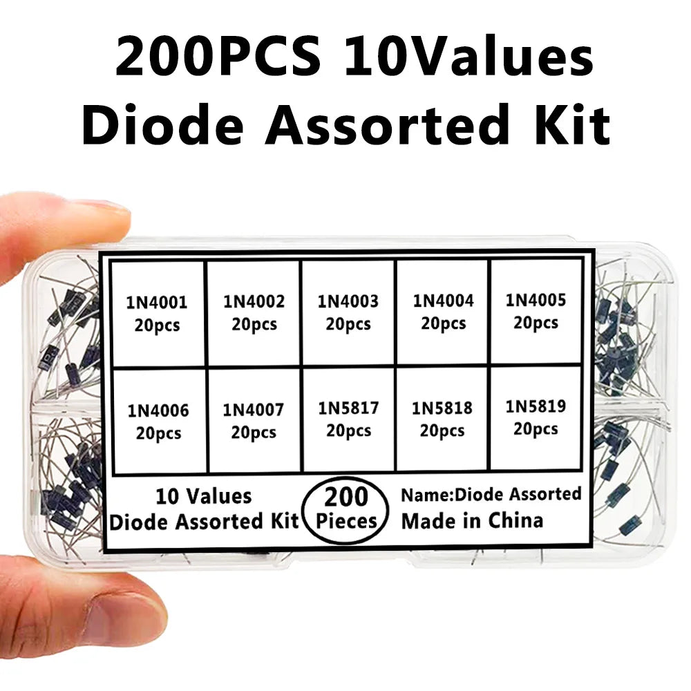 200PCS Rectifier Diode Kit – 10 Values 1N4001–1N5819 Assortment Rectifier Diode Kit Axl