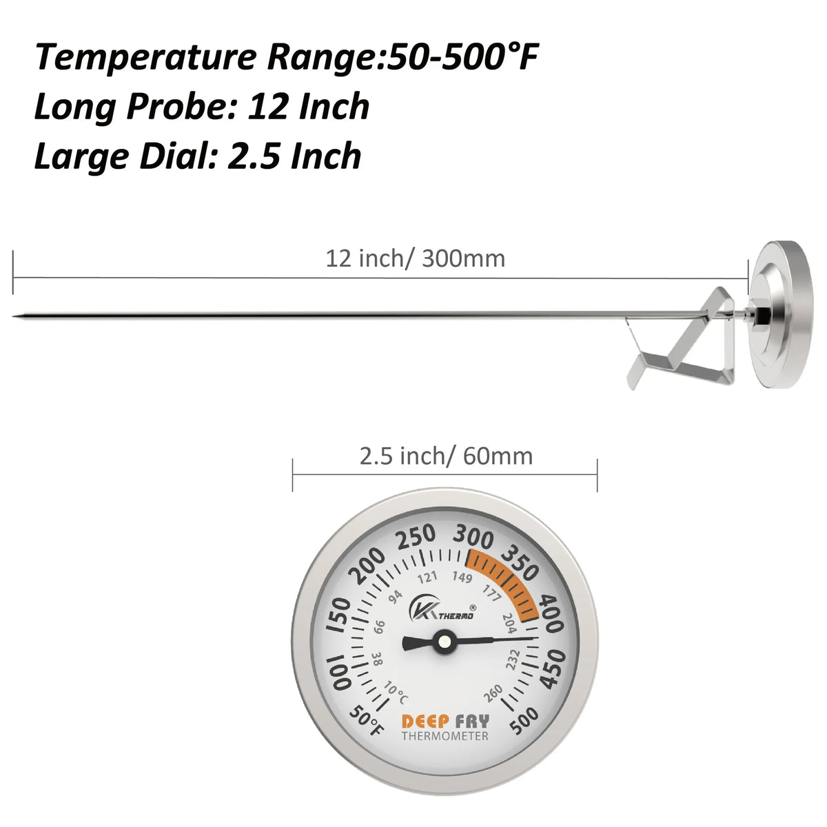 KT Thermo Dial Meat & Candy Thermometer – 5" Steel Probe Kitchen Thermometer Axl