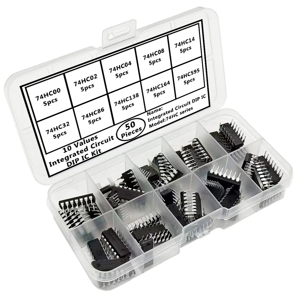 50PCS 74HC DIP IC Kit – 10 Logic Gate ICs for Electronics IC Component Kit Axl