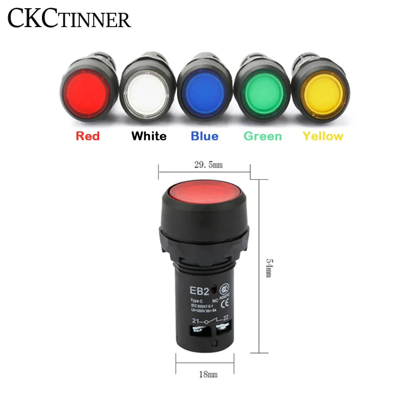 22mm Momentary Push Button Switch with Pilot Light | EB2-10DN Push Button Switch Axl