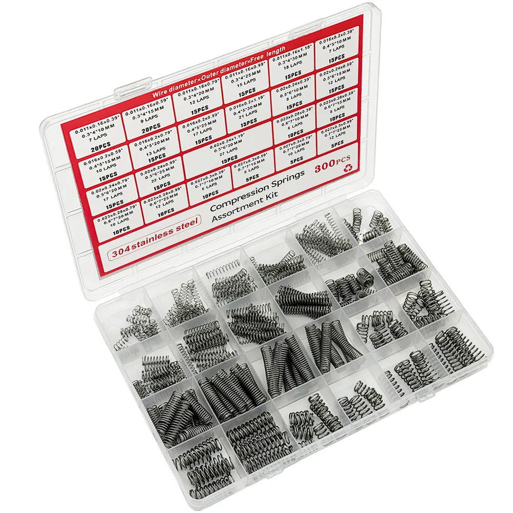 300PCS Stainless Steel Compression Spring Kit – 24 Sizes Spring Assortment Kit Axl