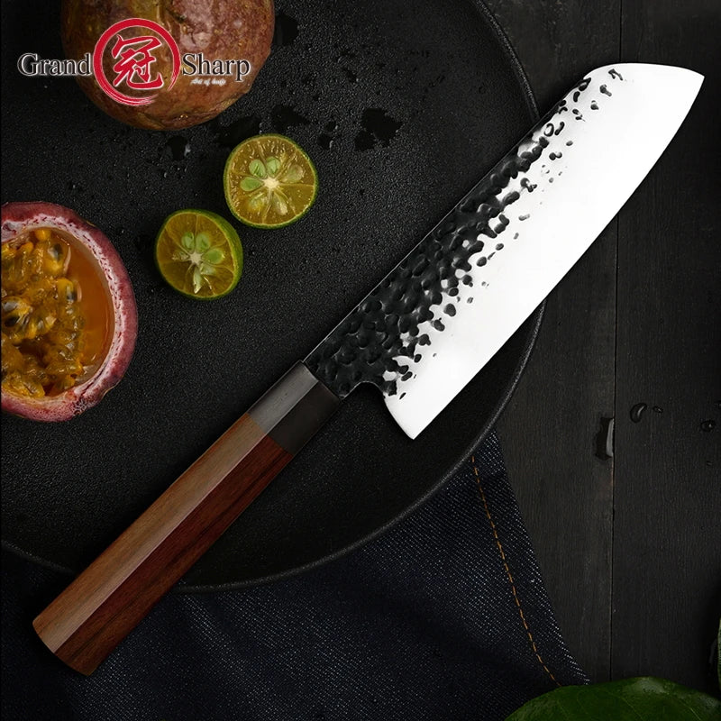 Grandsharp Santoku Knife 440C Steel & Rosewood Handle Santoku Chef Knife Axl