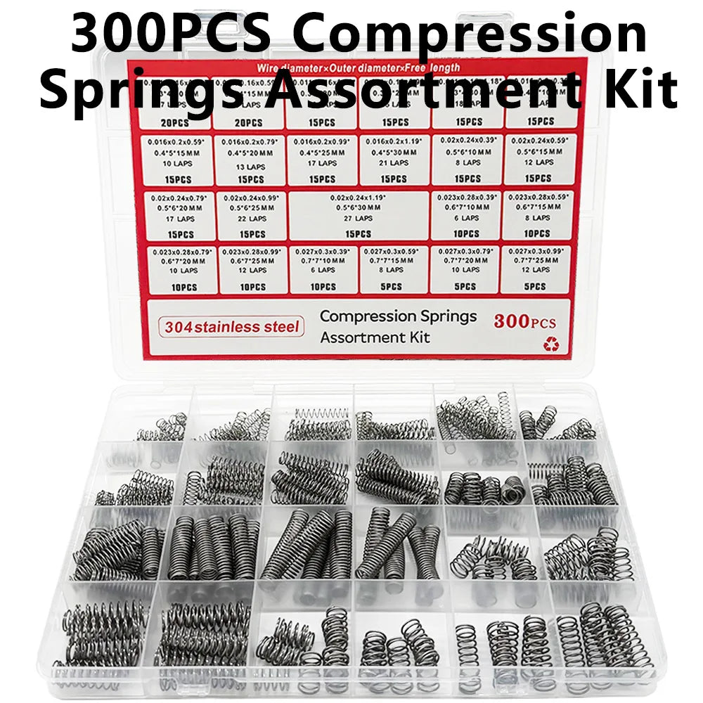 300PCS Stainless Steel Compression Spring Kit – 24 Sizes Spring Assortment Kit Axl 300PCS