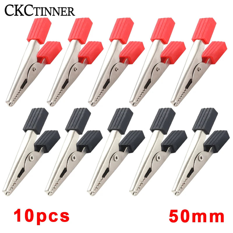 10 Pc Metal Alligator Clips Set – Crocodile Test Clamps 35 & 50mm Alligator Test Clips Axl Red and Black 1