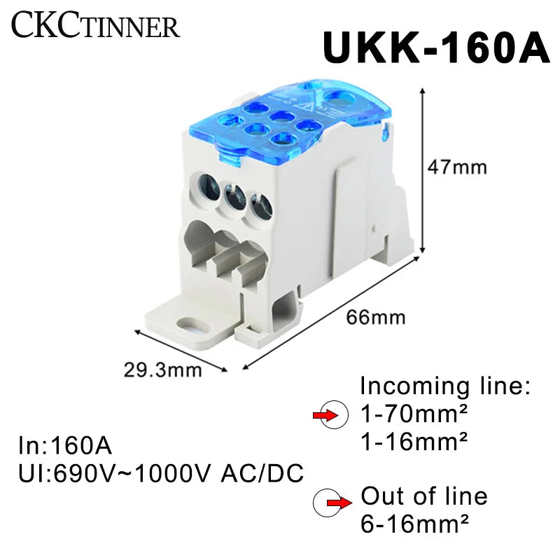 DIN Rail Terminal Block Distribution Box 125A–500A | UKK Terminal Block Axl UKK-160A