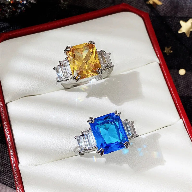 Huitan Women's Blue & Yellow CZ Stone Ring – Fashion Jewelry Fashion Ring Axl