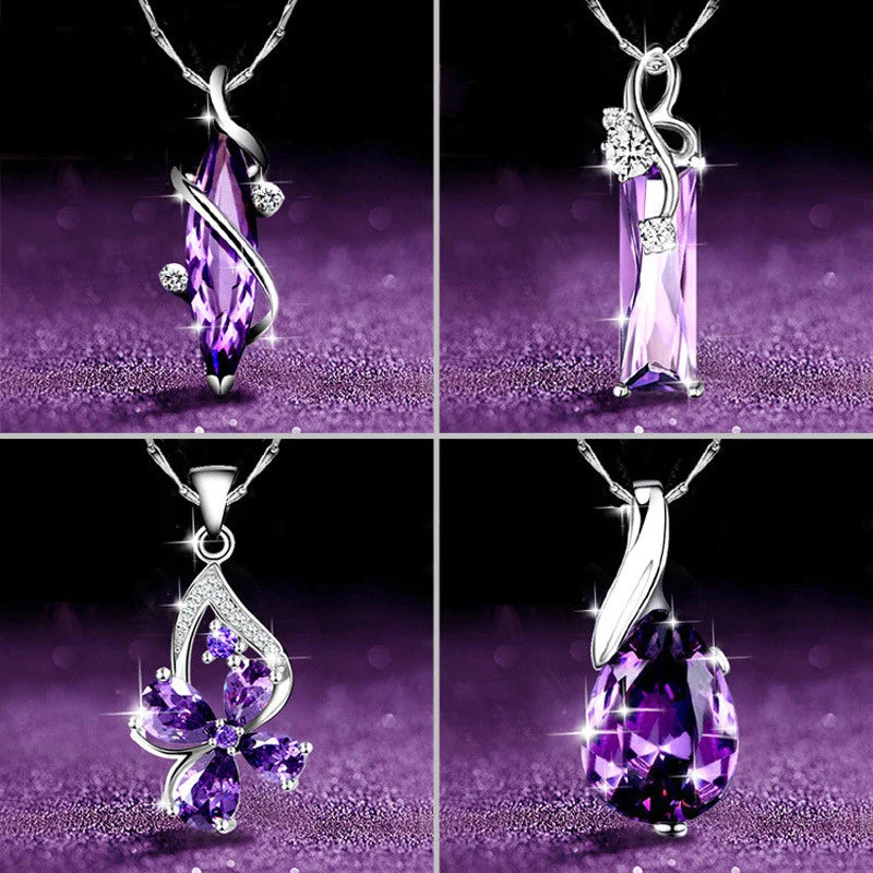 Huitan Purple CZ Pendant Necklace – Women's Wedding Jewelry Pendant Necklace Axl